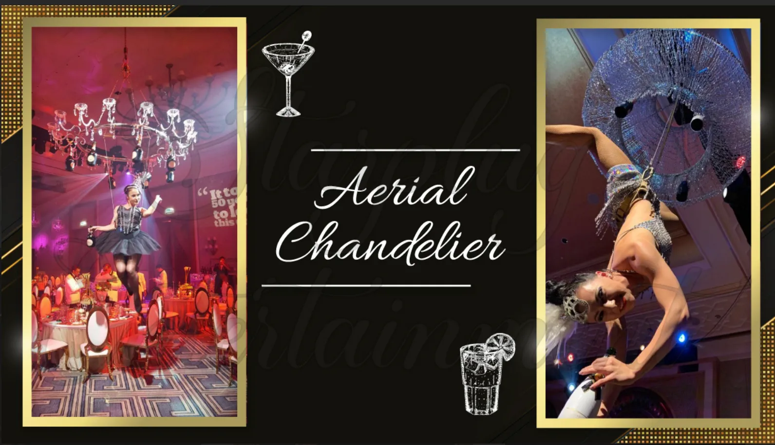 Aerial chandelier performance at destination wedding