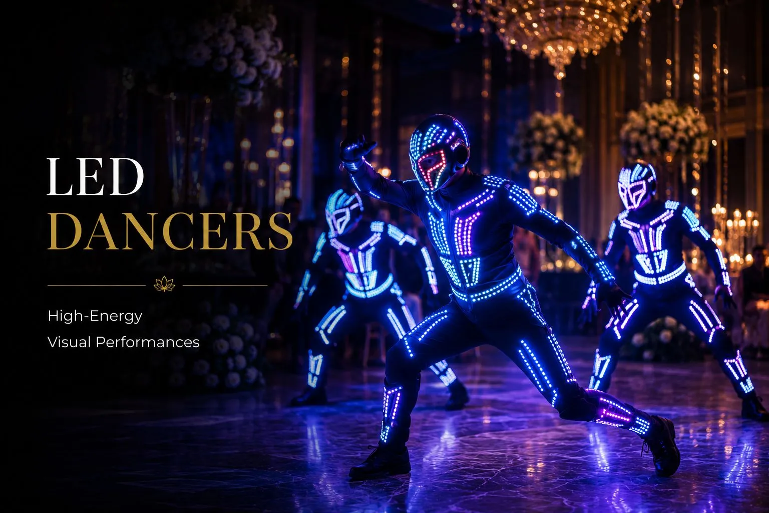 LED dancers performing at a luxury Sangeet celebration